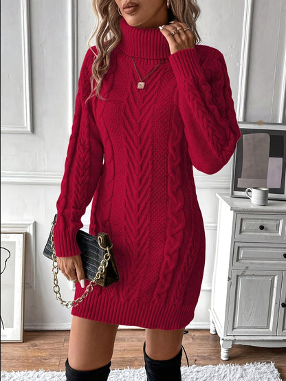 Robe pull hiver femme col roulé maille torsadée courte