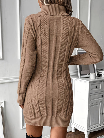 Robe pull hiver femme col roulé maille torsadée courte